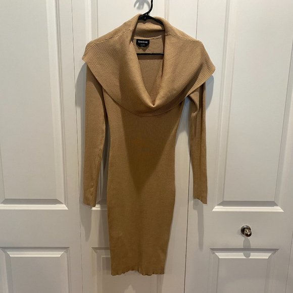 bebe Dresses & Skirts - Bebe Sesame Tan Form Fitting Cowl Dress Size Large
